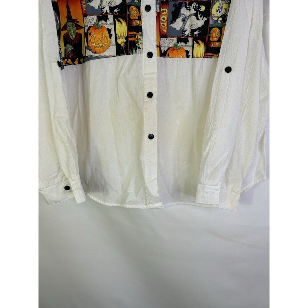 Vintage 80s Halloween Patchwork Button Front Shir… - image 3